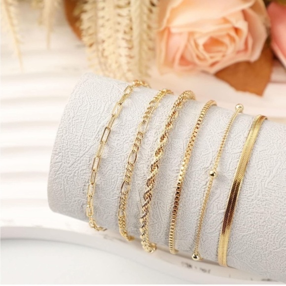 Gold 14k Gold Plated 6pc Bracelet Set - Picture 2 of 2